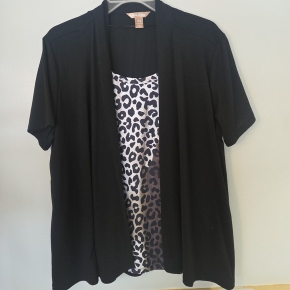 White Stag Tops - White Stag Black 2 in 1 Cardigan Cheetah Animal Print Blouse Shirt Top Size XL